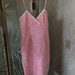 Strappy Pink and Yellow Floral Dress with White Trim